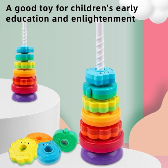Baby Spinning Stacking Toys for Toddlers Ring Stacker(1 Set) - Picture 2 of 10
